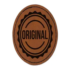Original Circle Seal Round Iron-On Engraved Faux Leather Patch Applique - 2.5" Brown