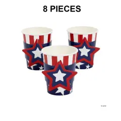 9 oz. Patriotic Star Red, White & Blue Disposable Paper Party Cups with Sleeves - 8 Ct.