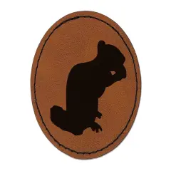 Squirrel Chipmunk Eating Solid Round Iron-On Engraved Faux Leather Patch Applique - 2.5" Brown