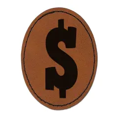Dollar Sign Money Symbol Round Iron-On Engraved Faux Leather Patch Applique - 2.5" Brown
