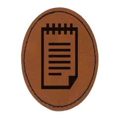 Notepad Piece of Paper Round Iron-On Engraved Faux Leather Patch Applique - 2.5" Brown