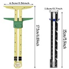 2 Piece Sliding Gauge Measuring Sewing Tool, 5-in-1 Sliding Gauge Measuring and Stainless Steel Quilting Ruler Sewing Tool Fabric Quilting Ruler for Knitting Crafting Sewing Beginner Supplies