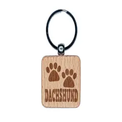 Dachshund Dog Paw Prints Fun Text Engraved Wood Square Keychain Tag Charm