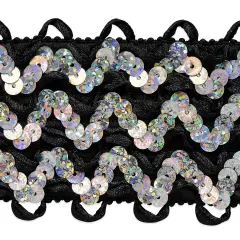 10 yards of Starlite Sequin StretchRic-Rac Ribbon Trim | 10 yard cut Black/Silver