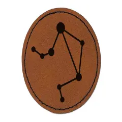 Libra Zodiac Star Constellations Round Iron-On Engraved Faux Leather Patch Applique - 2.5" Brown
