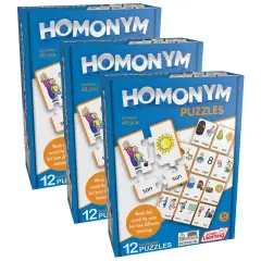 Pack of 3 - Homonym Puzzles, Each Set Contains 12 Puzzles, 48 pieces. Sold as a pack of 3 sets