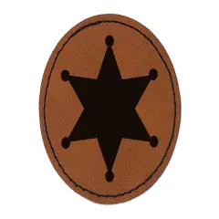 Sheriff Policeman Badge Round Iron-On Engraved Faux Leather Patch Applique - 2.5" Brown