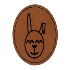 Cute Easter Bunny Face Round Iron-On Engraved Faux Leather Patch Applique - 2.5" Brown