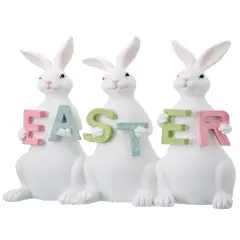 8" Easter Bunny Trio Figurine &ndash; Pastel Letter Holding Rabbits Spring Decoration
