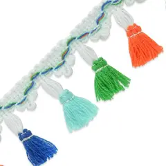 10 yards of Anitra Festive Tassel Fringe Trim 1 3/4" | 10 yard cut White Multi