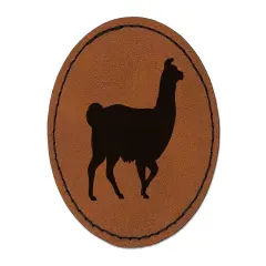 Llama Silhouette Round Iron-On Engraved Faux Leather Patch Applique - 2.5" Brown