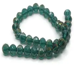 35 8mm x 7mm Green Faceted Rondelle Glass Beads