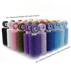 72 Pieces Bobbins Sewing Threads Kit, 36 Colors Spools 360Yards per Polyester Thread, 36 Colors Prewound Bobbin with Case for Hand Machine Sewing