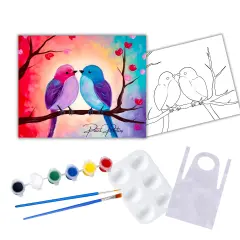 "Love Birds" DIY Canvas Art Kit, Adult Beginner, Acrylic Paint Size 11x14 inch