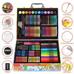 83 Pack Drawing Painting Set for Kids Girls Boys Teens, Coloring Art Kit Gift Case: Crayons, Oil Pastels, Watercolors Cake, Colored Pencils Markers, Sketch Paper