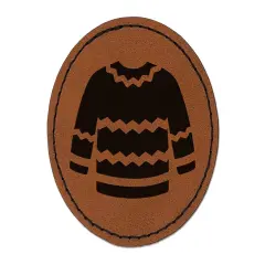 Winter Sweater Round Iron-On Engraved Faux Leather Patch Applique - 2.5" Brown