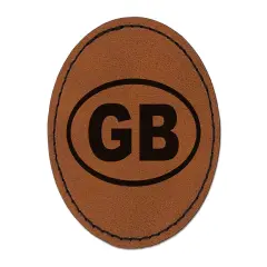 Great Britain GB Round Iron-On Engraved Faux Leather Patch Applique - 2.5" Brown