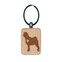 Pug Dog with Heart Engraved Wood Square Keychain Tag Charm