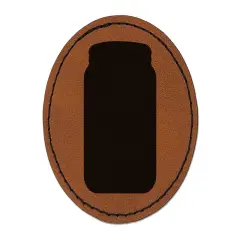 Mason Jar Solid Round Iron-On Engraved Faux Leather Patch Applique - 2.5" Brown