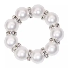 4 Silver White Faux Pearl Rhinestone Napkin Rings