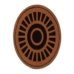 Scandinavian Abstract Sunflower Round Iron-On Engraved Faux Leather Patch Applique - 2.5" Brown