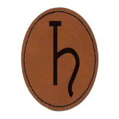 Astronomy Saturn Astrology Planet Symbol Round Iron-On Engraved Faux Leather Patch Applique - 2.5" Brown