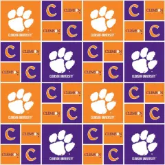 Sykel Enterprises-Clemson University Cotton Fabric-Clemson Tigers Geometric Cotton Quilting Fabric