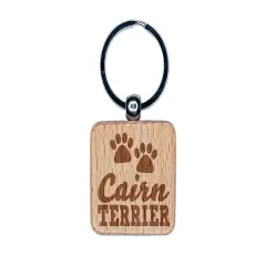 Cairn Terrier Dog Paw Prints Fun Text Engraved Wood Square Keychain Tag Charm