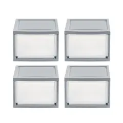 IRIS USA 4Pack 14 Quart Stackable Clear View Plastic Storage Drawer, Gray