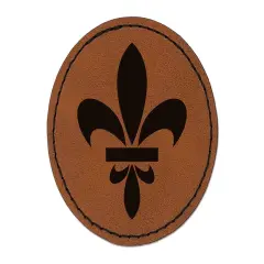 Fleur De Lis French Mardi Gras Elegant Round Iron-On Engraved Faux Leather Patch Applique - 2.5" Brown