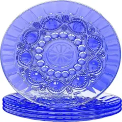 Elle D&eacute;cor Glass Salad Plate | Set of 4 | Blue | 6-Inch Dishwasher Safe