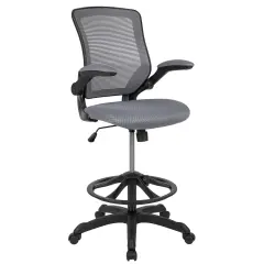 Emma and Oliver Mid-Back Mesh Ergonomic Drafting Chair with Foot Ring and Flip-Up Arms Dark Gray