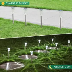 10 Pieces Solar Outdoor Lights, Waterproof Stainless Steel Solar Stake Lights for Pathway Garden Yard Path Walkway Driveway Lawn Decor - Cool White