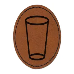 Empty Water Glass Cup Round Iron-On Engraved Faux Leather Patch Applique - 2.5" Brown