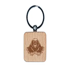 Angry Honey Badger Engraved Wood Square Keychain Tag Charm