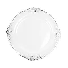 10 CLEAR SILVER 10" Round Plastic Salad Dinner PLATES Embossed Baroque Rim