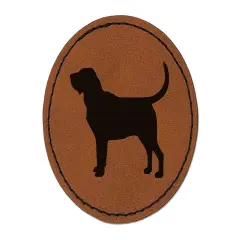 Bloodhound Dog Solid Round Iron-On Engraved Faux Leather Patch Applique - 2.5" Brown