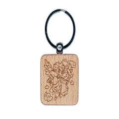 Cupid Shooting Love Arrow for Valentine's Day Engraved Wood Square Keychain Tag Charm