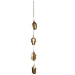 Diva At Home Antique Style Buddha Face Bells Hanging Decoration - 42" - Set of 4 - Gold Finish