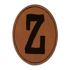 Letter Z Uppercase Cute Typewriter Font Round Iron-On Engraved Faux Leather Patch Applique - 2.5" Brown