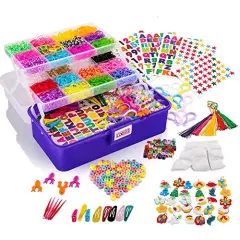 10,000+ Colorful Bands Refill Set for Kids, DIY Loom Bracelets Making Set with Beads & Endless Accessories - Box Case Included