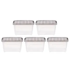 IRIS USA 5 Pack 32 Quart Stack & Pull&trade; Clear Plastic Storage Box with Buckles, Gray