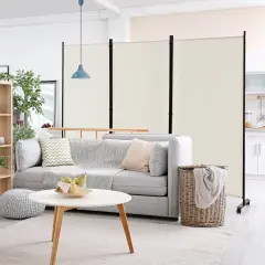3 Panel Folding Room Divider with 8 Smooth Universal Lockable Wheels White
