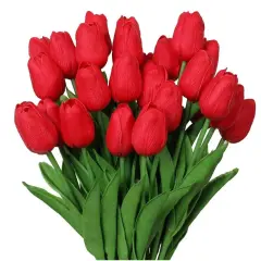 10 Pcs Real Touch Artificial Tulips for Wedding and Home Decor Red