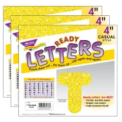 Yellow Sparkle 4" Casual Uppercase Ready Letters&reg;, 71 Per Pack, 3 Packs