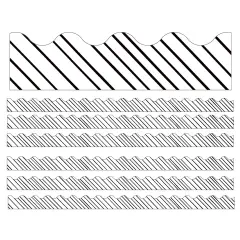 Kind Vibes Black & White Stripes Scalloped Borders, 39 Feet Per Pack, 6 Packs