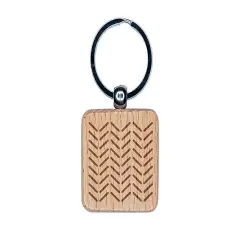 Herringbone Pattern Engraved Wood Square Keychain Tag Charm