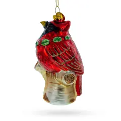 Red Cardinal on a Tree Branch Glass Christmas Ornament