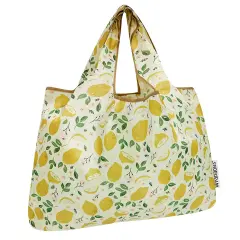 Wrapables Large Foldable Tote Nylon Reusable Grocery Bags, Lemons