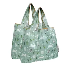 Wrapables Medium Foldable Tote Nylon Reusable Grocery Bag (Set of 2), Easter Bunny